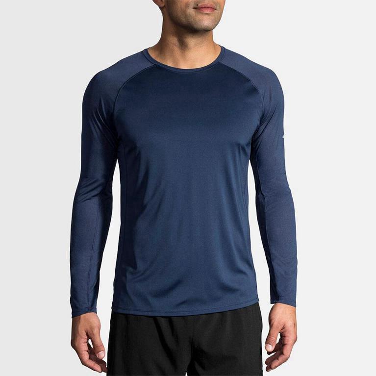 Camiseta Manga Longa Para Corrida Brooks Stealth Masculino Brasil - Azuis (97485HNYG)